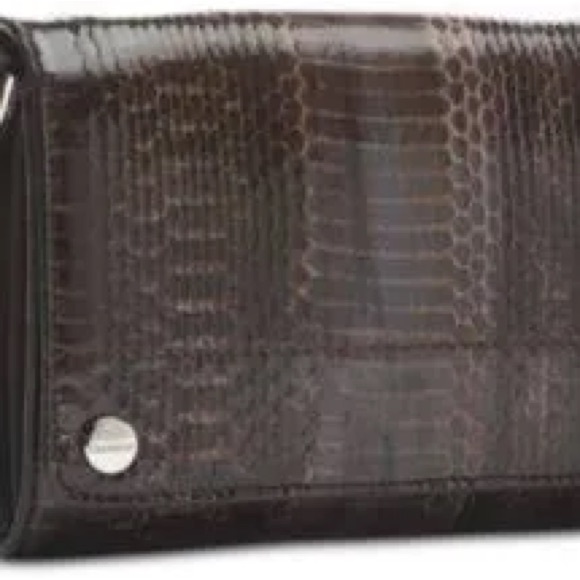 Calvin Klein Flap Patent Python Studded Flap Over Dark Taupe Crossbody - Picture 6 of 6